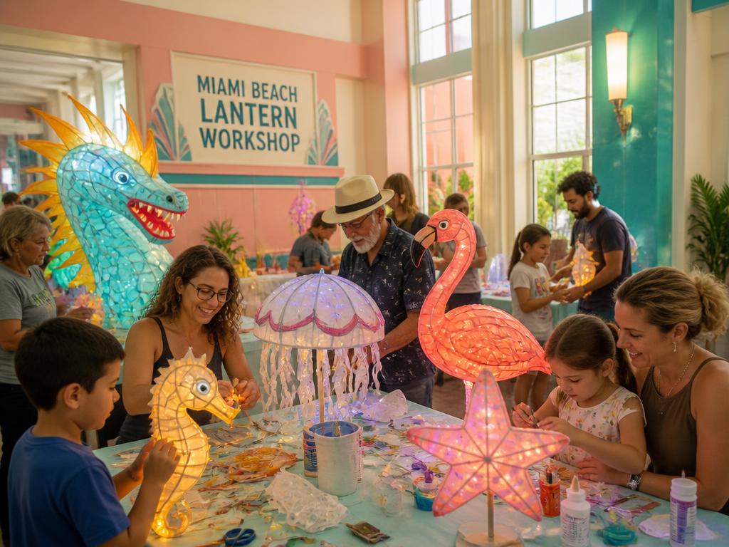 Jellyfish lantern workshop with translucent tendrils and coral accents